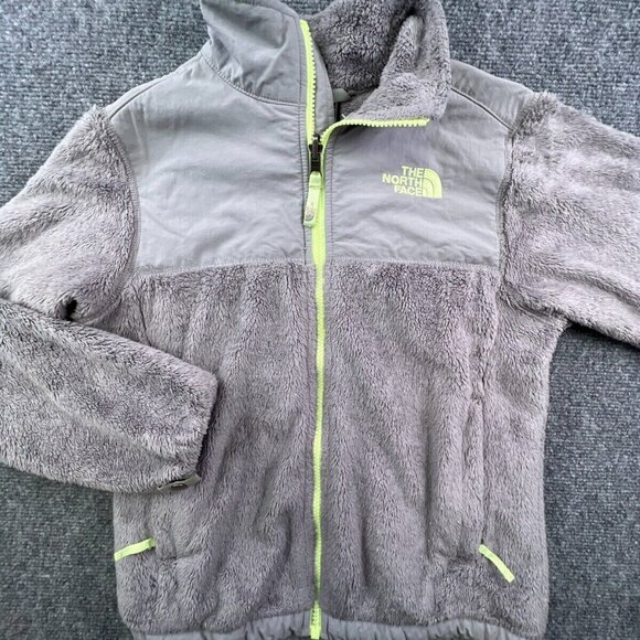 The North Face Jacket Girls Medium Full Zip Pockets Soft Fuzzy Youth Gray Green - Picture 1 of 12
